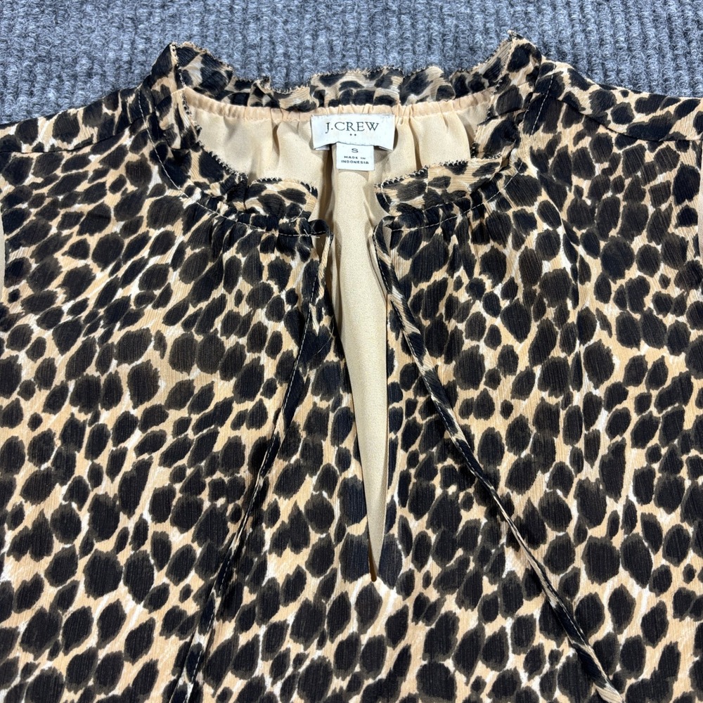 J.Crew Sleeveless Top Womens Small Brown Leopard Print Ruffle Tie Neck